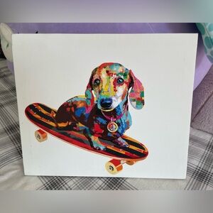 Dachshund on Skateboard Colorful Canvas Wallart